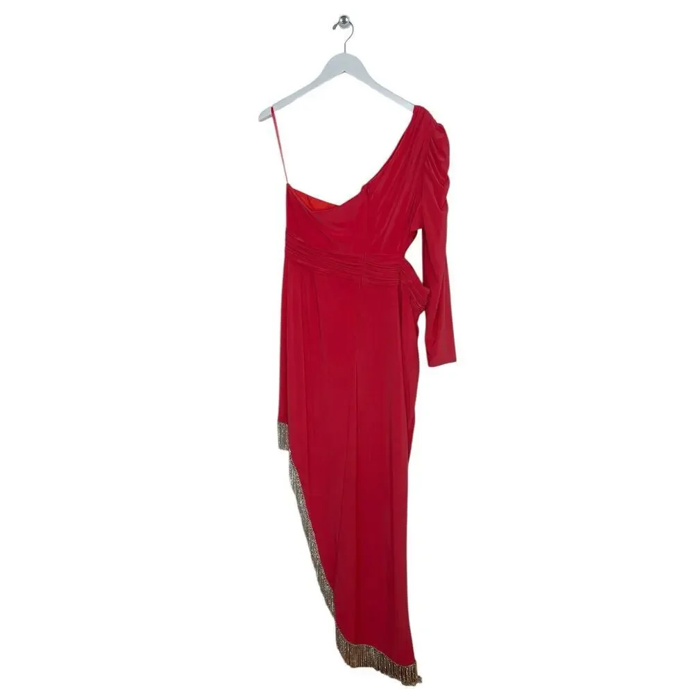 Mac Duggal 76989 Asymmetrical Rhinestone Fringe Cutout Dress Size 18W - Picture 4 of 6